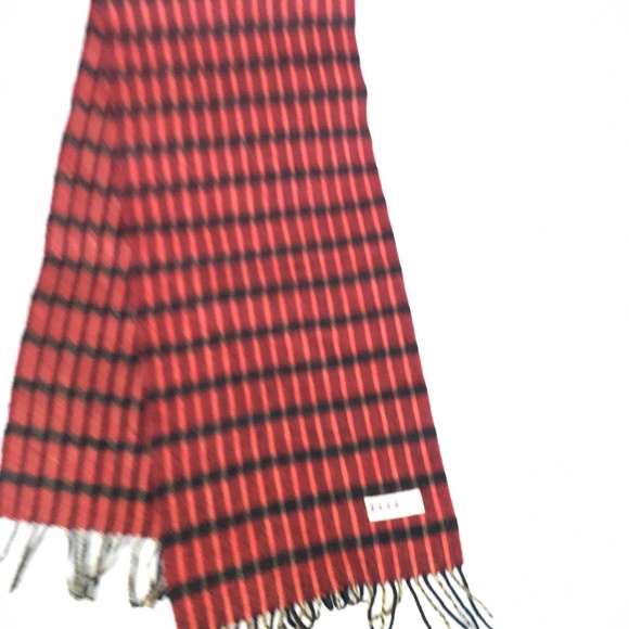 FENGDINI Scarf Wool Cashmere Blend Red Black Tan Check Rectangle 12" x 58" Soft - Picture 1 of 4